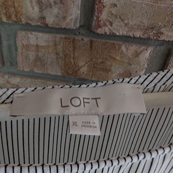 LOFT Black and White Striped Ruffle Blouse With Gold Button Detail - Picture 3 of 4